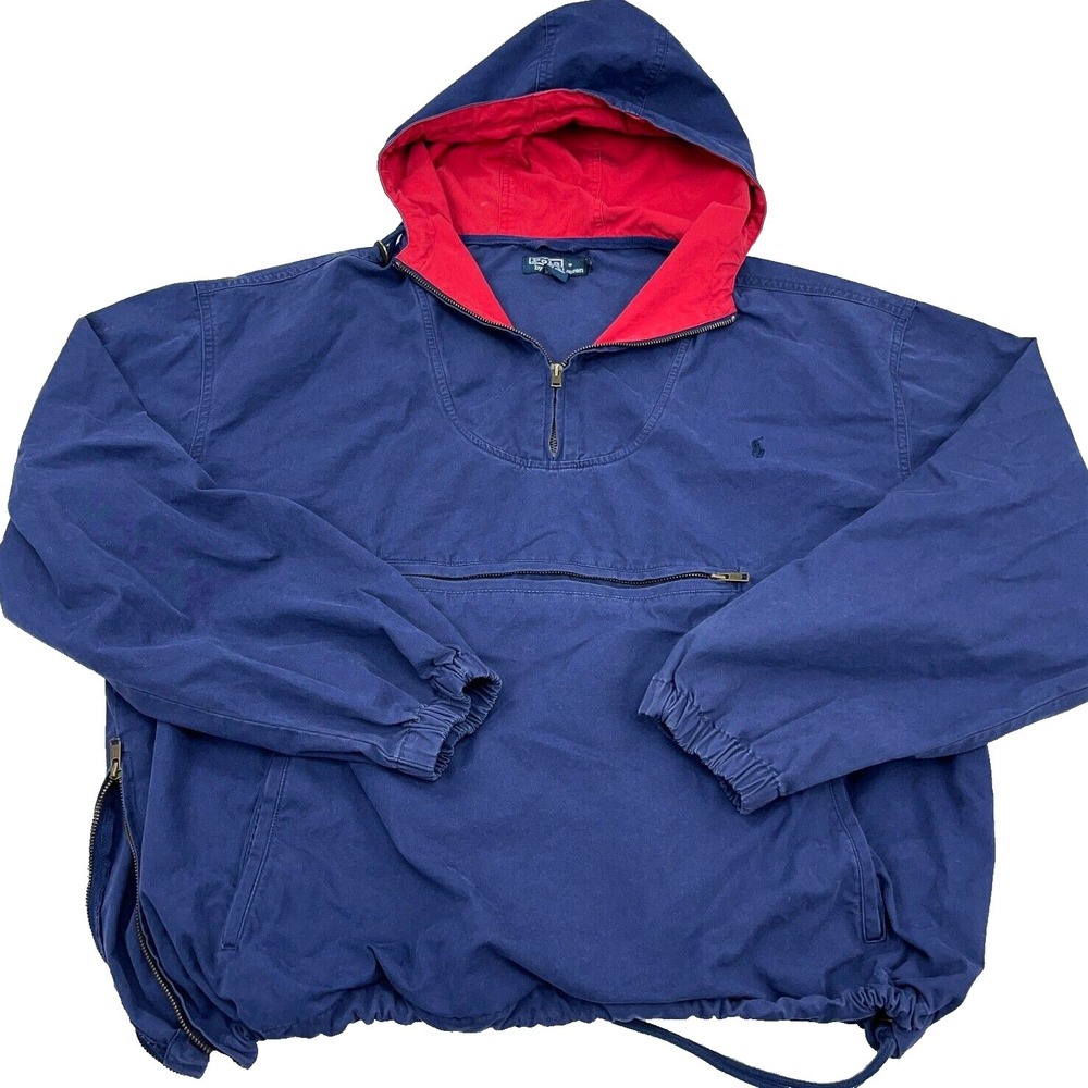 Vintage Polo Ralph Lauren Jacket Men XL Blue Red Pullover Anorak Windbreaker 90s
